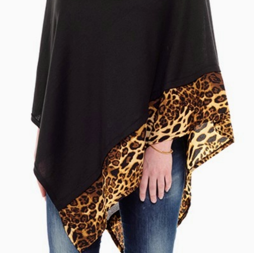 Leopard Trim Poncho